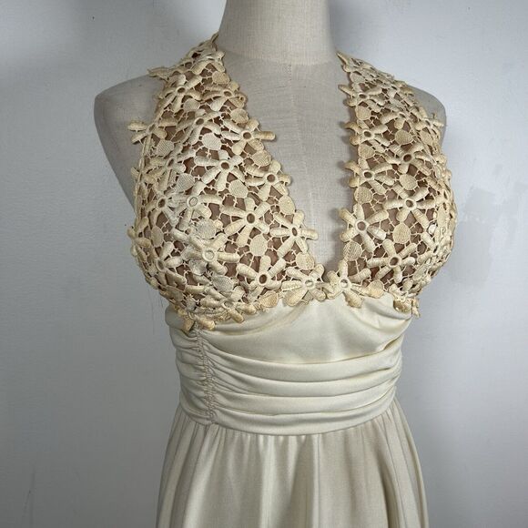 VTG Lilli Diamond of California Long Maxi Dress Gown Lace Halter Size Small 80s - Picture 2 of 10